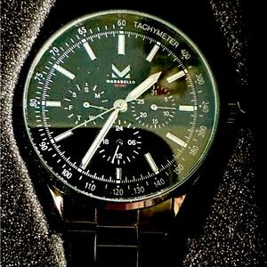 Stainless Steel Chronograph Watch with Dark Dial